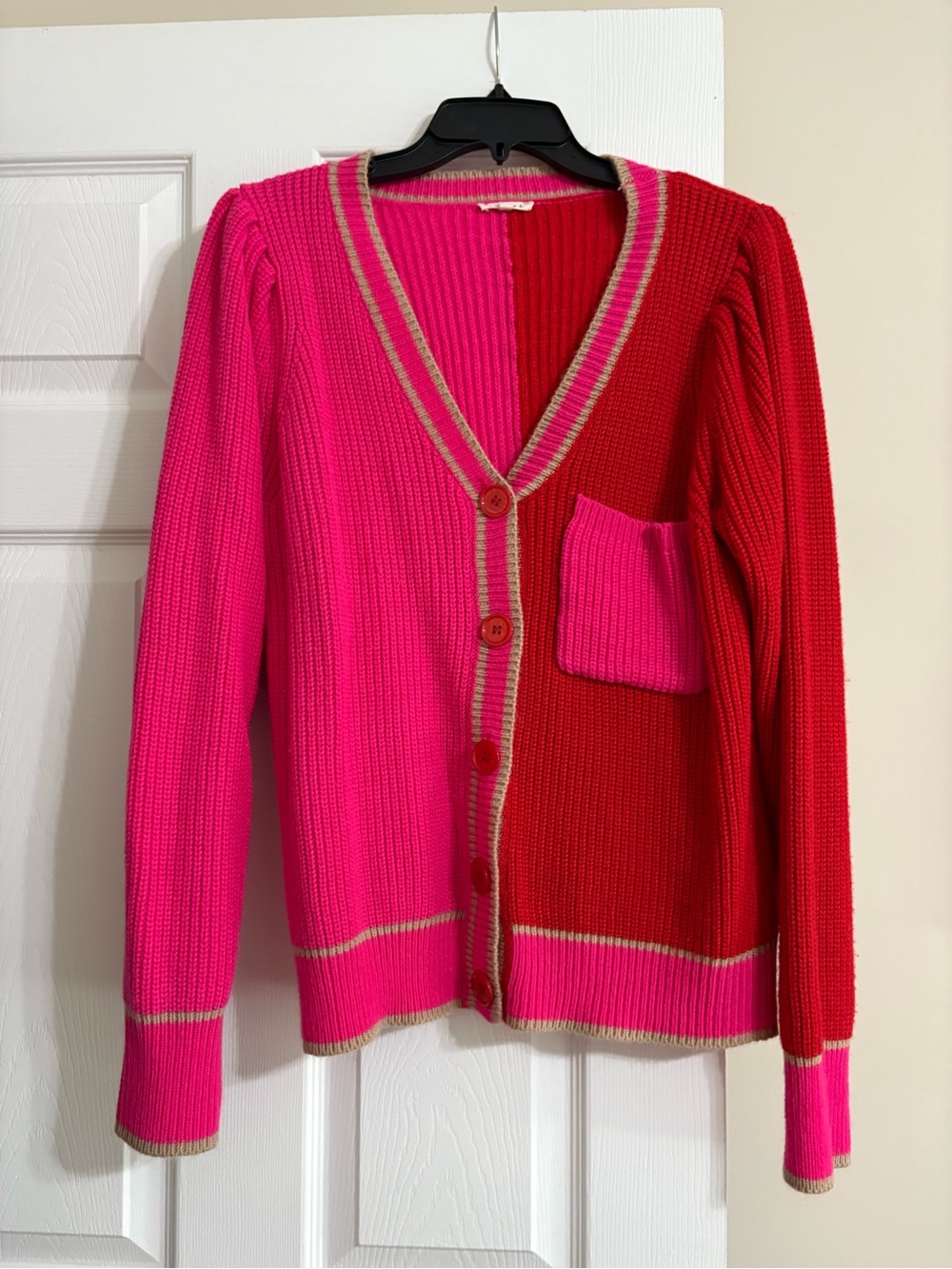 Jodifl Pink Red Colorblock Button Front Cardigan Sweater Medium